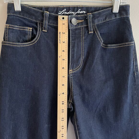 London Wide Leg Jeans 2 Boho Flare Leg Mid Rise Dark Blue Wash Denim Stretch - Picture 3 of 9